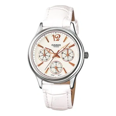 Casio Ladies Belt Waterproof White Analog In Gold