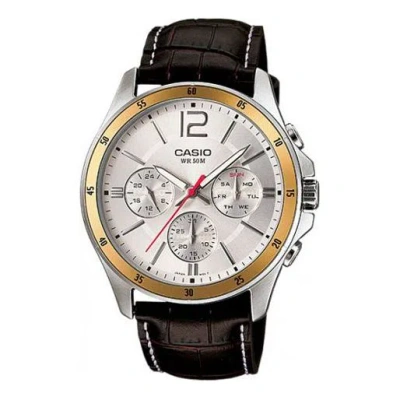 Casio Leather Band Waterproof Men Mens White Analog In Black