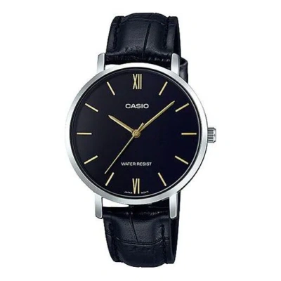 Casio Leather Band Waterproof Quartz Black Analog