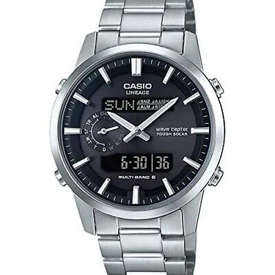 Pre-owned Casio Lineage Lcw-m600d-1bjf Black Dial Solar Atomic Radio Silver Men Watch