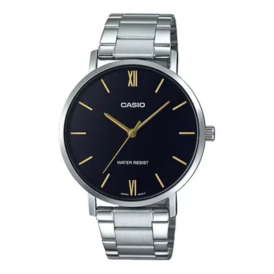 Casio Men's Black Dial Analog Watch With Gold Accents Steel Bracelet - Mtp-vt01d-1budf