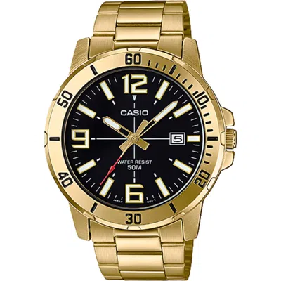 Casio Men's Black Dial Analog Watch With Gold Tone Bracelet - Mtp-vd01g-1bvudf