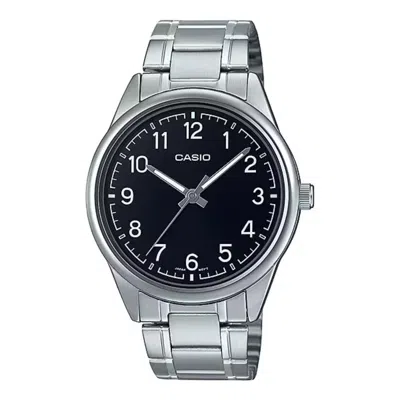 Casio Men's Black Dial Analog Watch With Stainless Steel Bracelet - Mtp-v005d-1b4udf In Silver