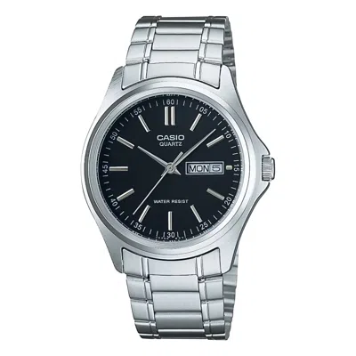 Casio Men's Black Dial Analog Watch With Stainless Steel Bracelet - Mtp-1239d-1a In Metallic
