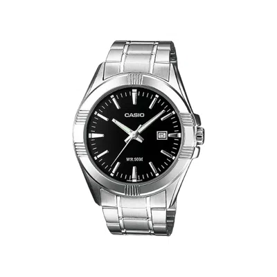 Casio Men's Black Dial Analog Watch With Stainless Steel Bracelet - Mtp-1308d-1av In Silver