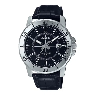 Casio Men's Black Dial Leather Strap Watch - Mtp-vd01l-1cvudf