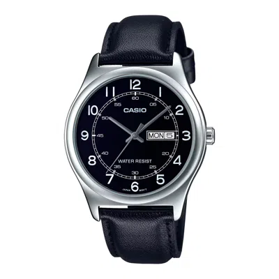 Casio Men's Black Leather Watch With Black Dial - Mtp-v006l-1b2udf In Pattern