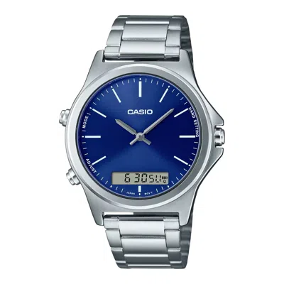 Casio Men's Blue Dial Ana Digi Watch With Stainless Steel Bracelet - Mtp-vc01d-2eudf