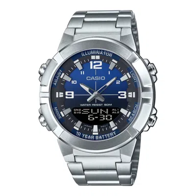 Casio Men's Blue Dial Analog Watch Stainless Steel Bracelet - Amw-870da-2a1vdf In Silver