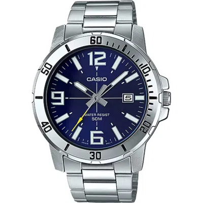 Casio Men's Blue Dial Analog Watch Steel Bracelet - Mtp-vd01d-2bvudf In Silver