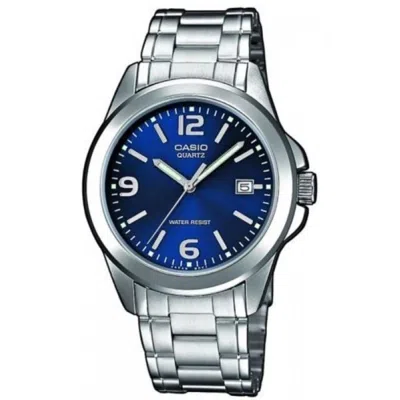 Casio Men's Blue Dial Stainless Steel Bracelet Watch - Mtp-1215a-2a In Metallic
