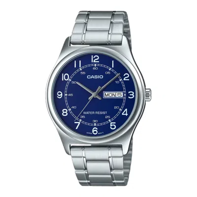 Casio Men's Blue Dial Stainless Steel Bracelet Watch - Mtp-v006d-2budf In Silver