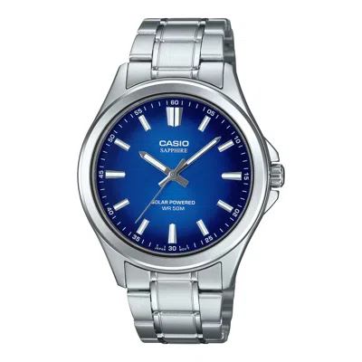 Casio Men's Blue Dial Stainless Steel Bracelet Watch - Mts-100d-2avdf In Metallic