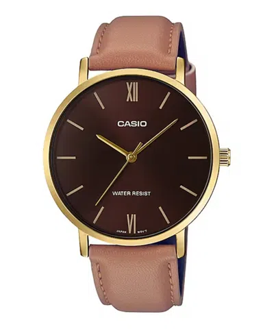 Casio Men's Brown Leather Watch With Brown Dial - Mtp-vt01gl-5budf