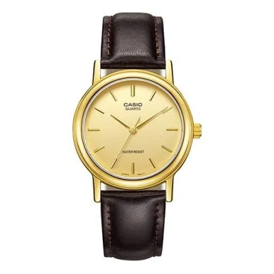 Casio Men's  Business Minimalistic Casual Classic Waterproof Quartz Watch Brown Strap Color Mens Gold In Black