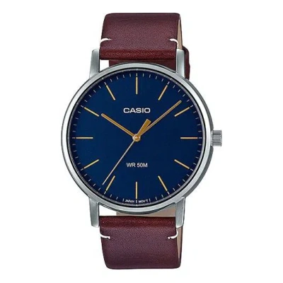 Casio Men's  Business Retro Classic Large Waterproof Quartz Watch Strap Brown Mens Blue Analog