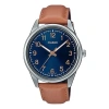 Casio Men's  Dress Series Minimalistic Retro Small Business Watch Navy Blue Mens Brown Analog