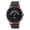 Casio Men's  Dress Series Waterproof Quartz Black Dial 43mm Leather Strap Watch Mens Brown Analog