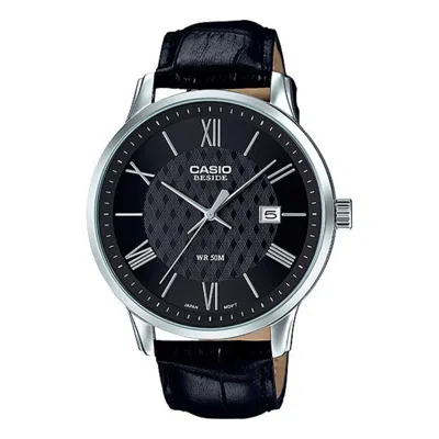 Casio Men's  Elegant Fashion Quartz Watch Leather Strap Black Mens