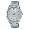 Casio Men's  Minimalistic Large Steel Strip Waterproof Quartz Watch Silver Stainless Steel Strap Mens In Metallic