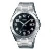 Casio Men's  Quartz Watch Stainless Steel Strap 50m Waterproof Black Dial Analog Mens In Silver