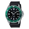 Casio Men's  Series 200m Waterproof Stainless Steel Black Dial Luminous Quartz Watch Mens Green Analo In Metallic