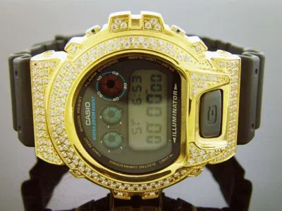 Pre-owned Casio Men's  Shock High-quality Cz White Crystal Watch Yellow Case Blackface
