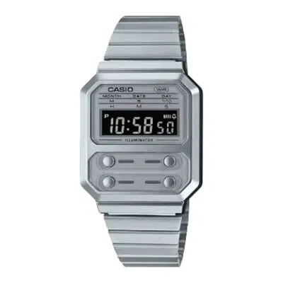 Pre-owned Casio Men's  Vintage A100we7b Watch In Stainless Steel In Silver