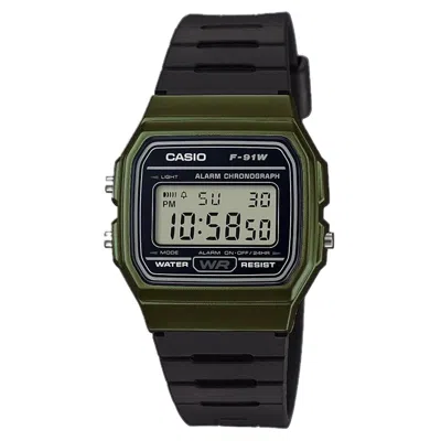 Casio Men's Classic Digital Black Watch With Military Green Case - F-91wm-3acf