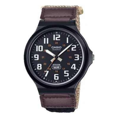 Casio Men's Cream Dial And Brown Nylon Strap Watch - Mw-240b-5bvcf In Burgundy