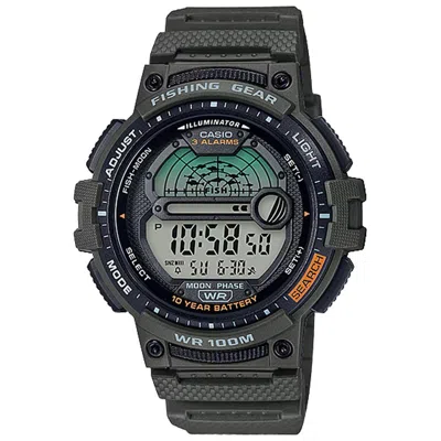 Casio Men's Digital Watch With Green Strap- Ws-1200h-3av In Black