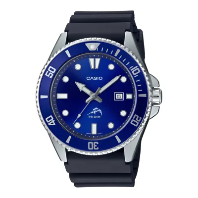 Casio Men's Dive Watch With Blue Dial - Mdv-106b-2av In Black