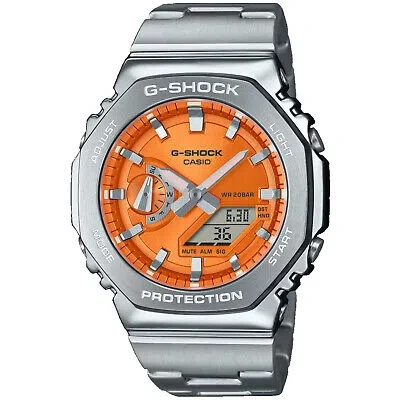Pre-owned Casio Men's G-shock G-steel 2100 Series Orange Dial Watch - Gm2110d-4a