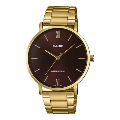 Casio Men's Gold Bracelet Analog Watch With Brown Dial - Mtp-vt01g-5budf