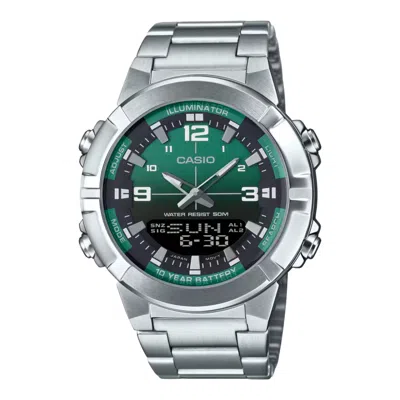 Casio Men's Green Dial Analog Watch Stainless Steel Bracelet - Amw-870da-3avdf In Multi