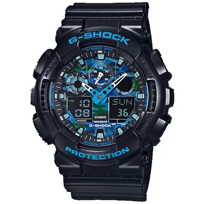 Casio Men's G-shock Ga-100 Series Blue Dial Watch - Ga100cb-1a In Black