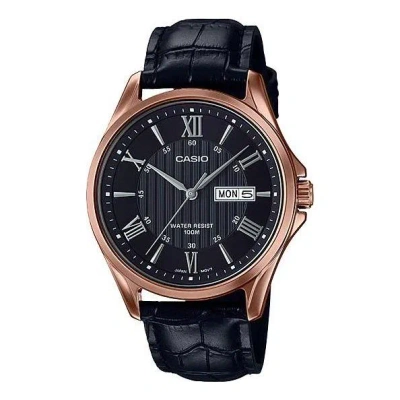 Casio Men's Leather Black Strap Black Dial Mens Analog