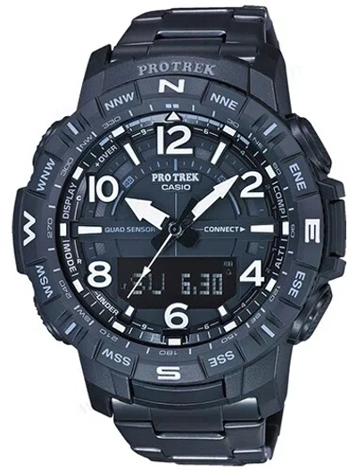 Pre-owned Casio Men's Pro Trek Prt-b50yt-1c Quad Sensor Titanium Watch
