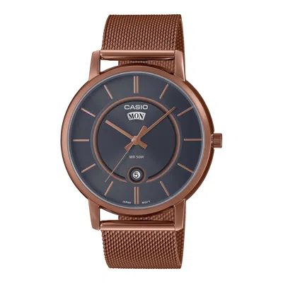 Casio Men's Rose Gold Gray Dial Stainless Steel Mesh Bracelet Watch - Mtp-b120mr-8avdf In Brown