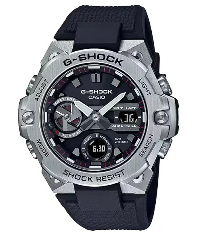 Pre-owned Casio Men's Shock G-steel Slim Black Resin Strap Analog Watch Gstb400-1a -