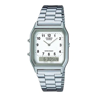 Casio Men's Silver Analog Digital Watch White Dial Steel Bracelet - Aq-230a-7b In Metallic
