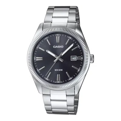 Casio Men's Silver Analog Watch Black Dial Stainless Steel Bracelet - Mtp-1302d-1a1v