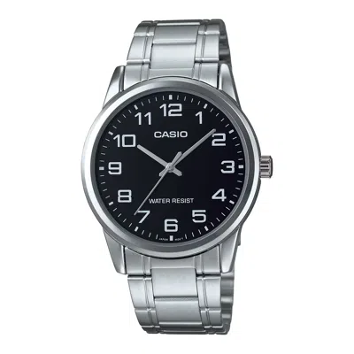 Casio Men's Silver Analog Watch With Black Dial - Mtp-v001d-1b In Multi