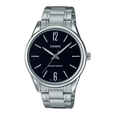 Casio Men's Silver Analog Watch With Black Dial - Mtp-v005d-1b In Metallic