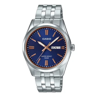Casio Men's Silver Bracelet Analog Watch With Blue Dial - Mtp-1335d-2a2v