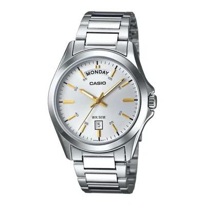 Casio Men's Silver Dial Analog Watch With Stainless Steel Bracelet - Mtp-1370d-7a2vdf In Metallic