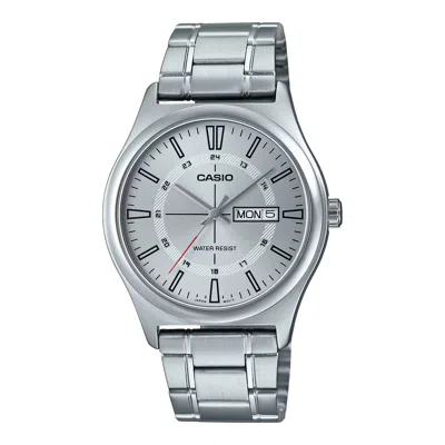 Casio Men's Silver Dial Day Date Analog Watch With Bracelet - Mtp-v006d-7cudf In Metallic
