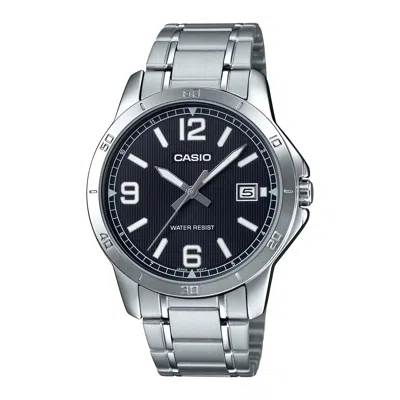 CASIO MEN'S SILVER STAINLESS STEEL WATCH WITH BLACK DIAL - MTP-V004D-1B2UDF
