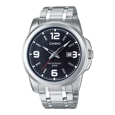 Casio Men's Silver Stainless Steel Watch With Blue Dial - Mtp-1314d-1av In Black
