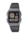 Casio Men's Vintage Digital Gunmetal-tone Stainless Steel Bracelet Watch 34mm In Black